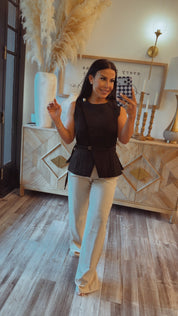 Black Sleeveless Top W Gold Buckle