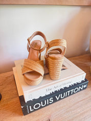 Natural Cross Strap Open To Wedge Mia Heel