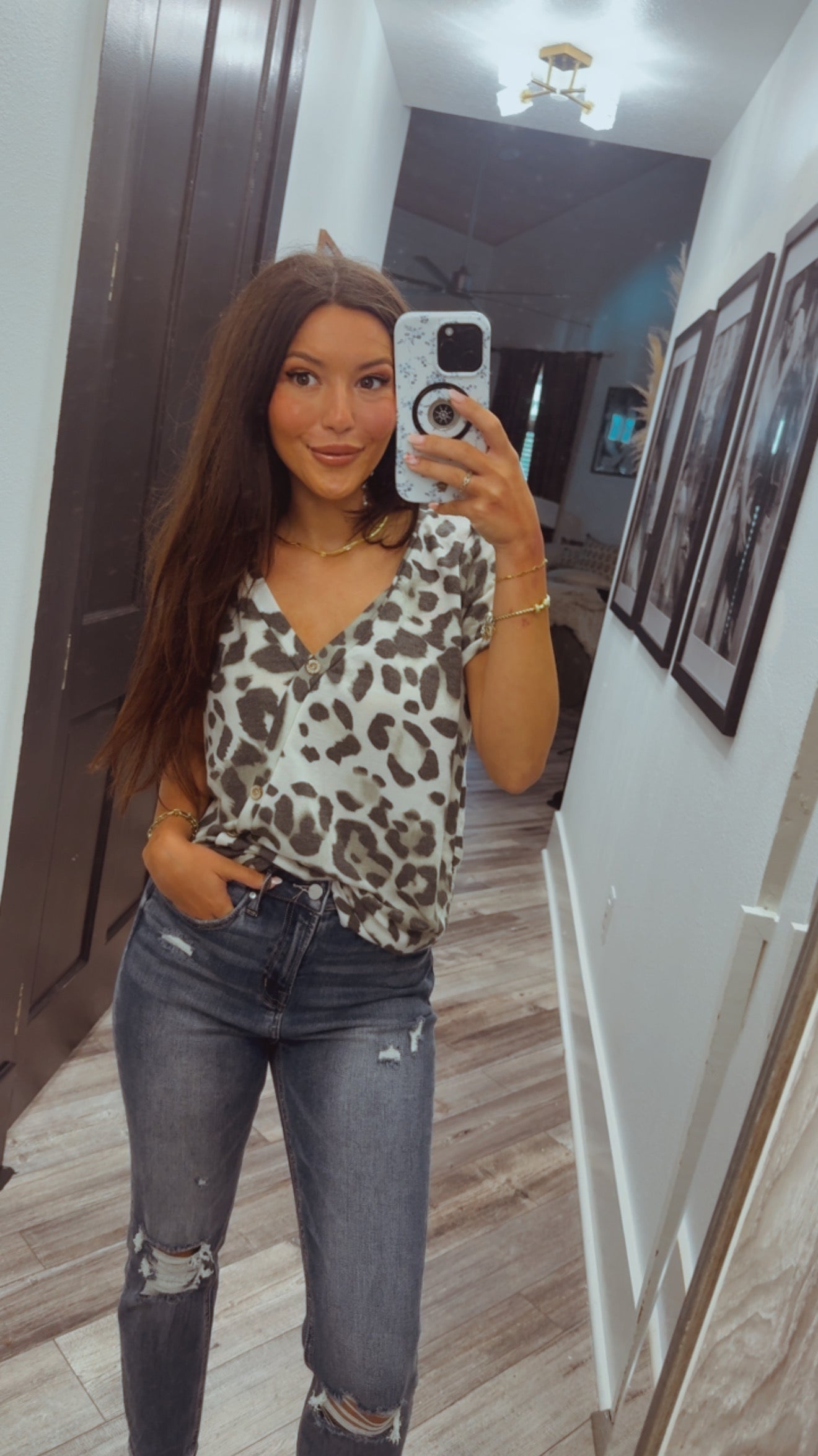 Chic Olive and Taupe Button Top