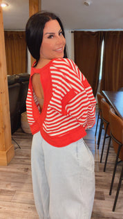 Rae Mode Red and Ivory Cross Back Sweater