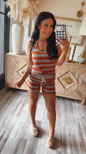 Burnt Orange And Grey Striped Two PIece Set
