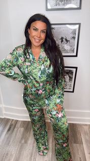 Green Mystic Marsh Button UP Top and Pants PJ Set