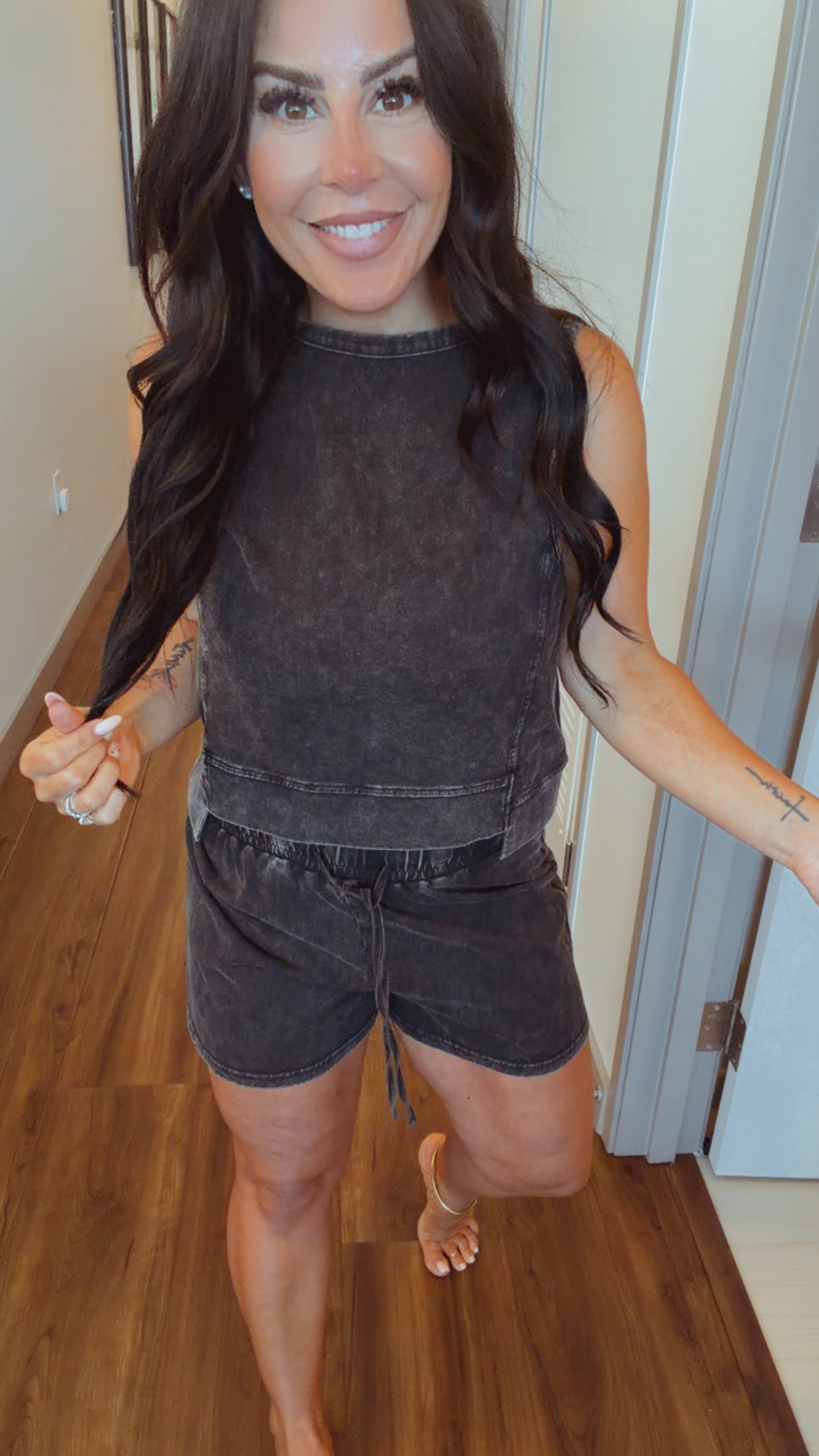 Cozy Co Black Acid Wash Knit Shorts
