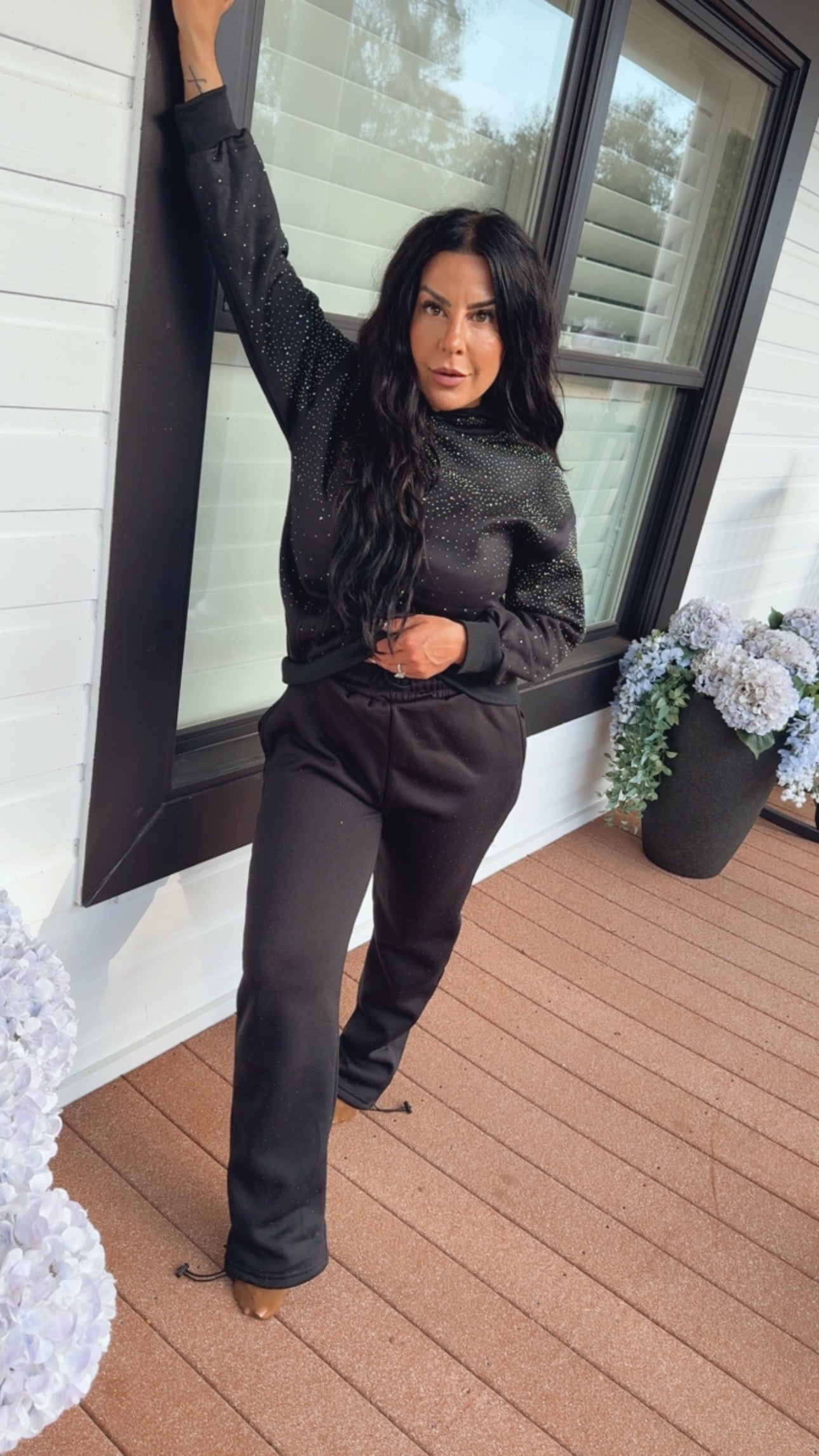Black Rhinestone Bling Studded Joggers