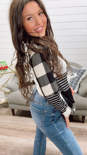Black and White Plaid and Stripe Ultra Soft Long Sleeve Top *Final Sale*