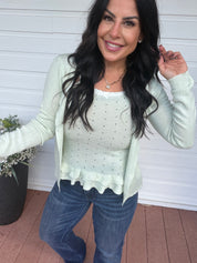 Light Green Knit Two piece Cami Tank And Sweater Top Set