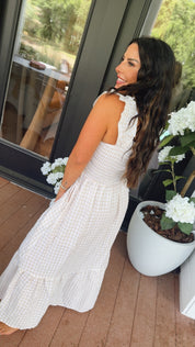 Soft Taupe and White Gingham Sleeve Tank Dress
