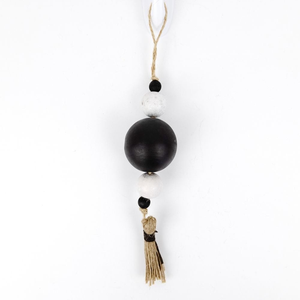 Black and white Beaded Wooden Tassel