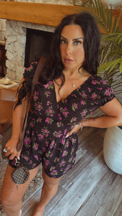 Chic Black and Purple Floral romper