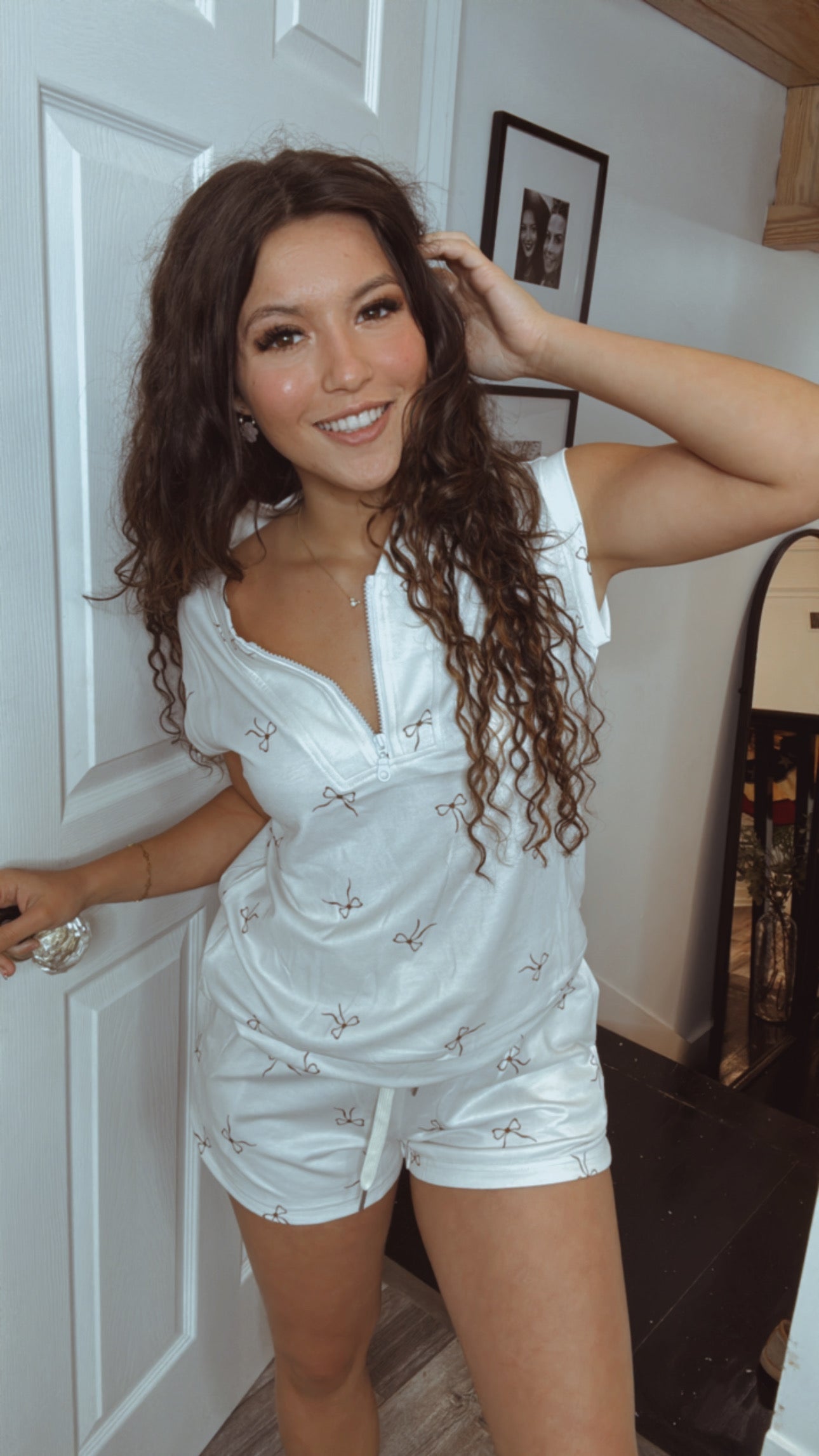 Ultra Soft White Abd Brown Bow Top and Shorts Set