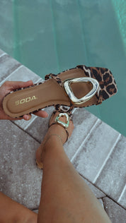 Sassy Leopard Two Strap Gold Sandal