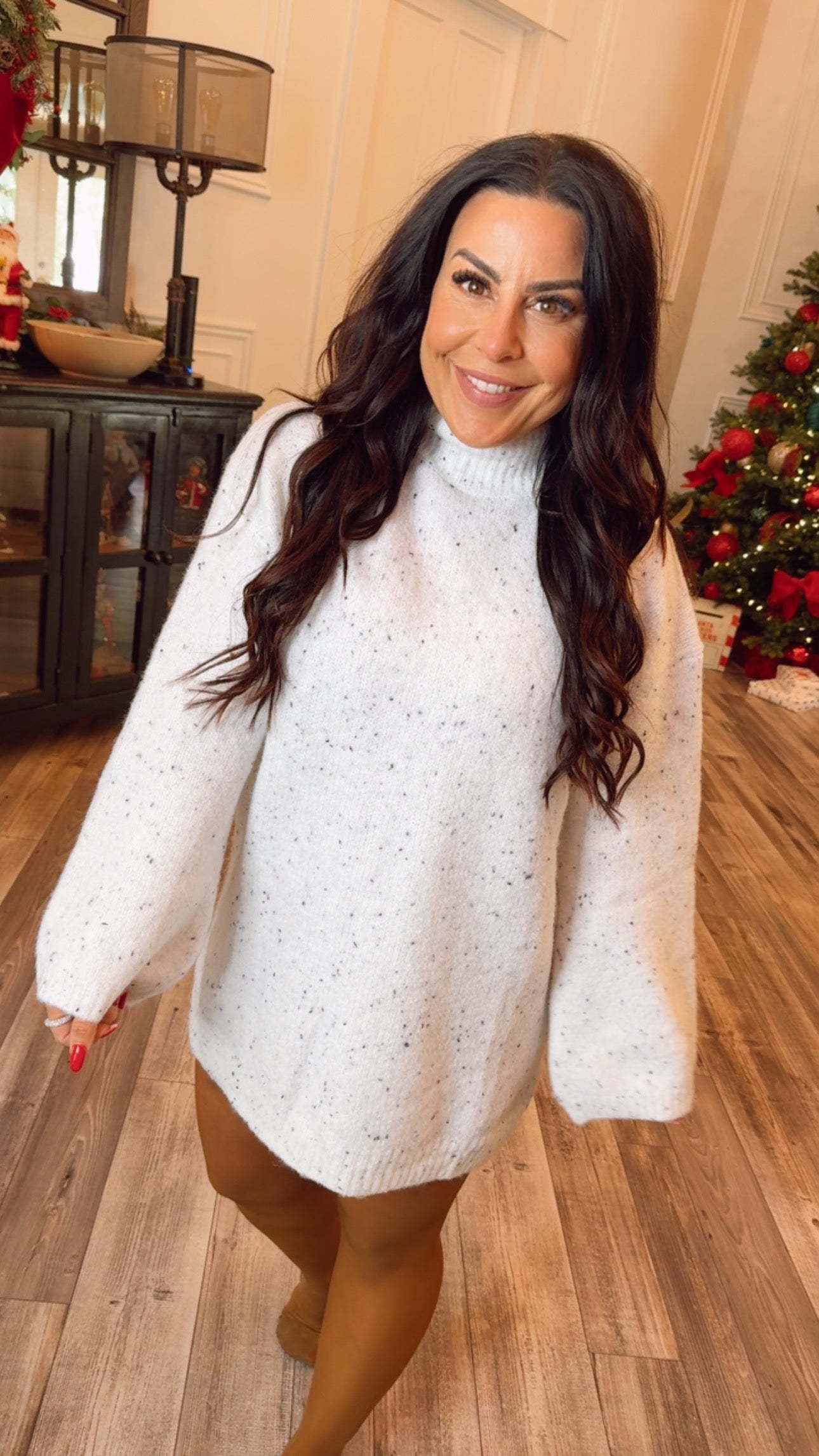 Cozy Co White Ultra Soft Speckled Yarn Knit Pullover Sweater