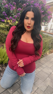 Pomegranate Cozy Square Neck Long Sleeve Top