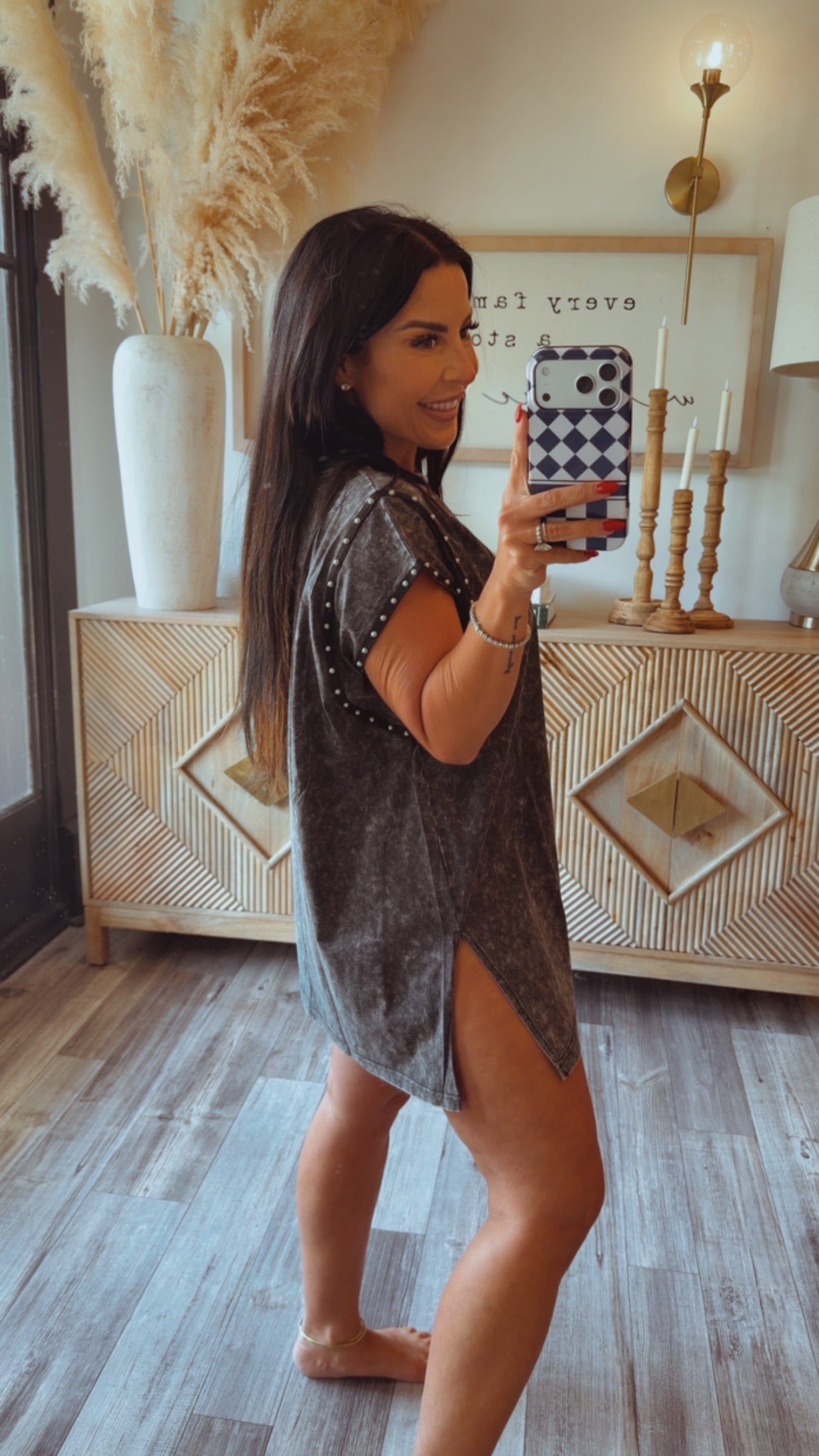 Stitch and CO Washed Black Studded Sleeve Top