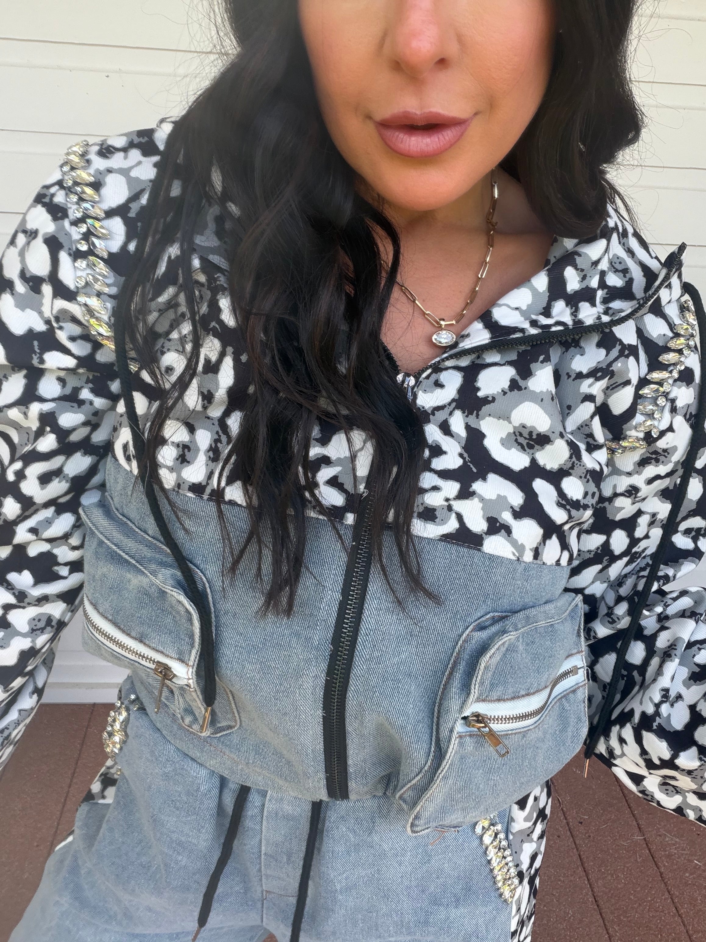 Denim And Cheetah Diva Sparkle Two Piece Set