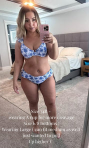 DTW Exclusive Blue Blooms and White Bikini Top