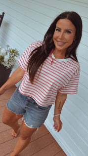 Pink and White Striped Lightweight Crop