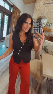 Chic Black and Silver Button Knit Tank