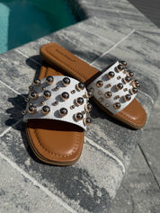 White and Gold Studded Sandals