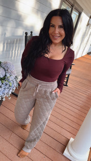 Rae Mode Dark Taupe Quilted Joggers