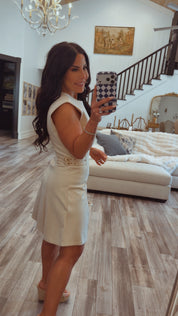 Chic Champagene Dress With Gold Side Embelshments