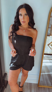 Sassy Black Strapless Corset Top And Shorts Set