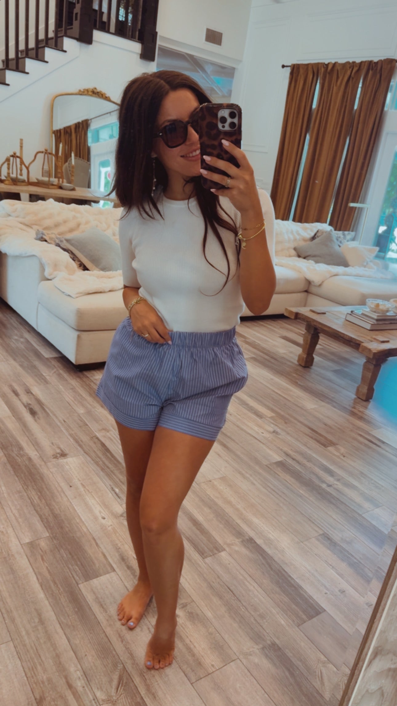 Blue and White Striped Shorts