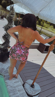 Sassy Cheetah and Floral Two Piece Bathing Suit With Mesh Skirt Bototm