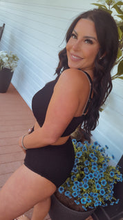 Textured Black Sassy Two Piece Bathing Suit