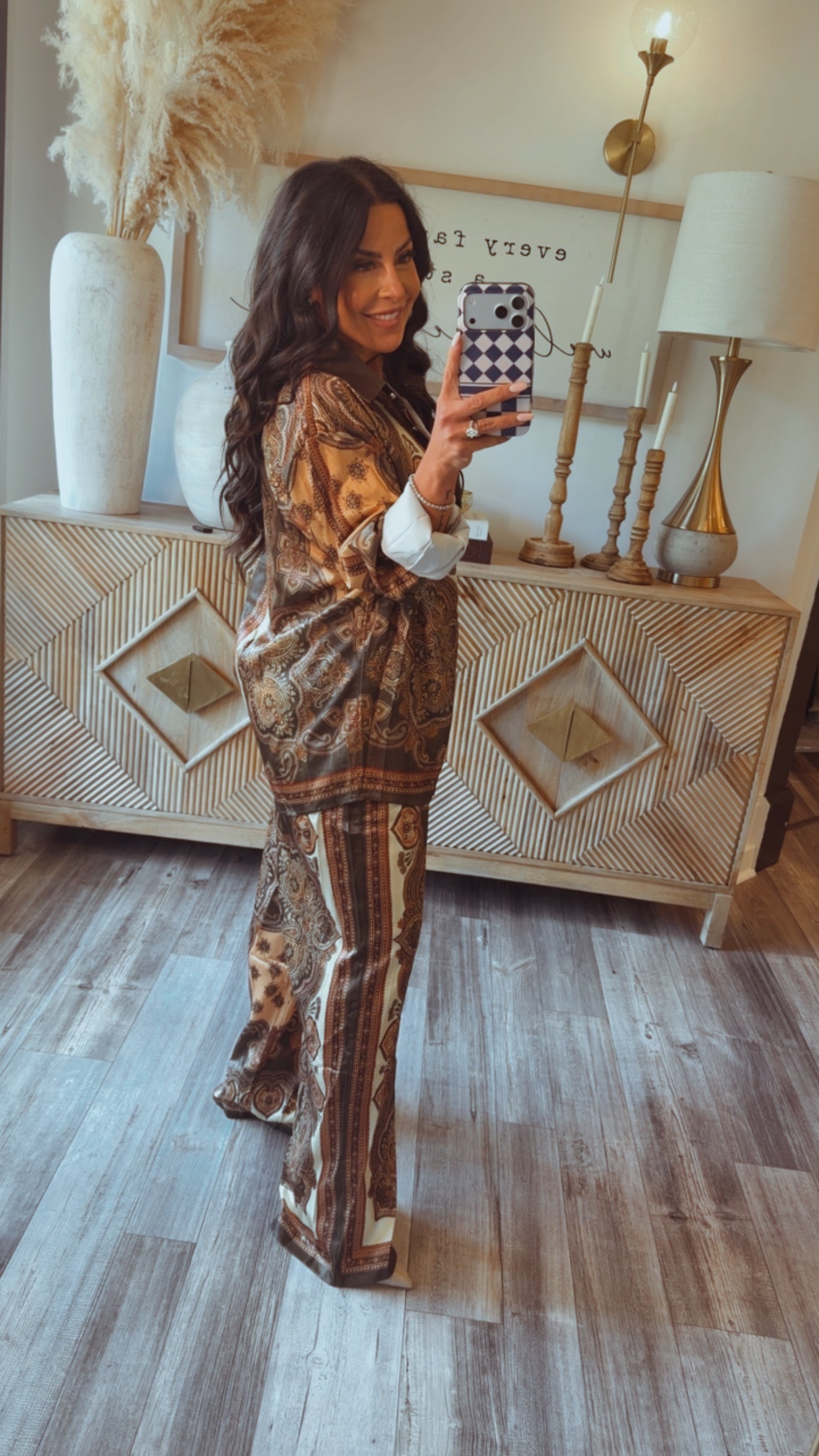 “Living in Luxury” Luxe Elegant Brown and Olive Paisley 2 Piece Set