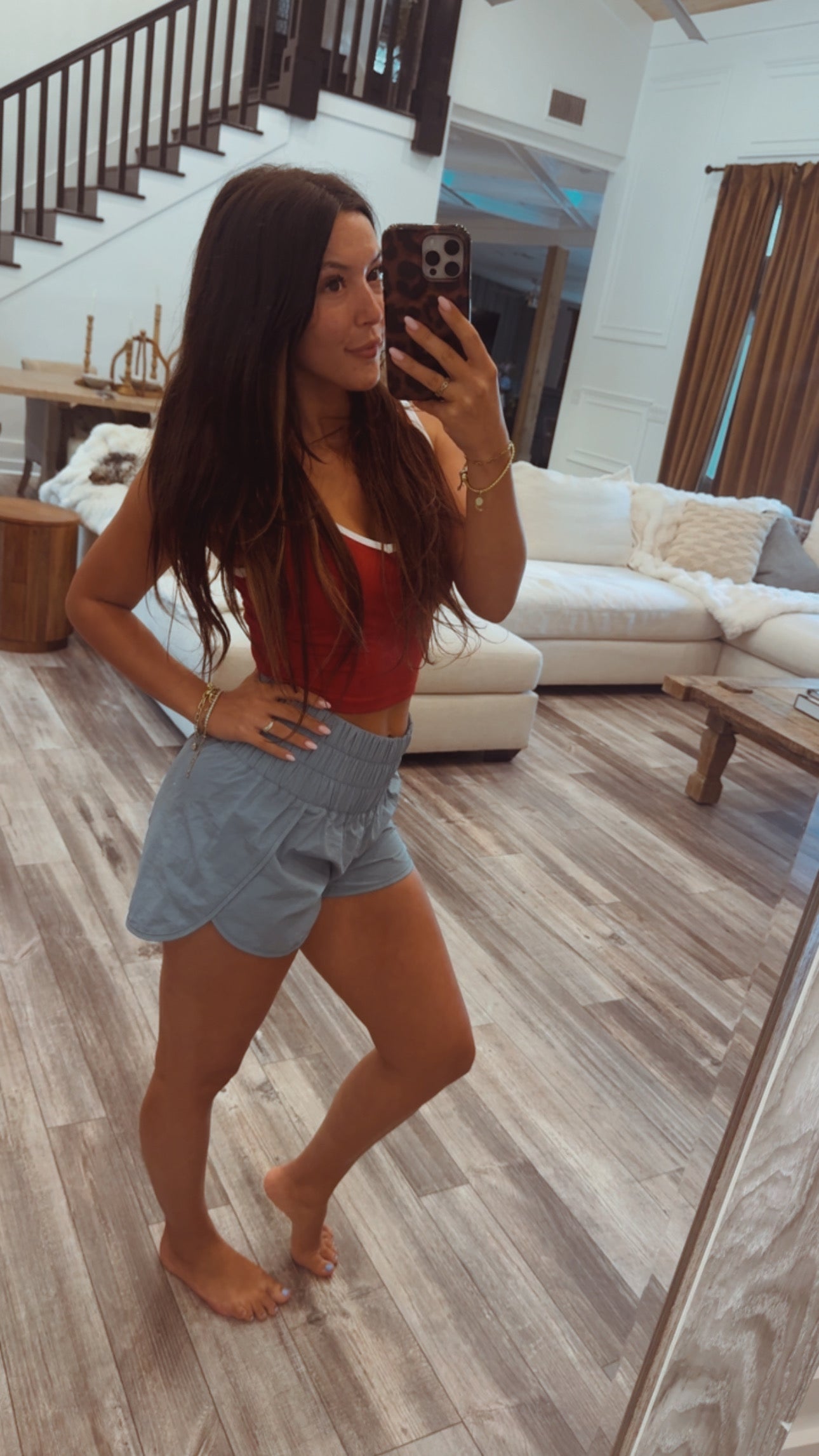 Teal High Waist Stretch Nylon Shorts