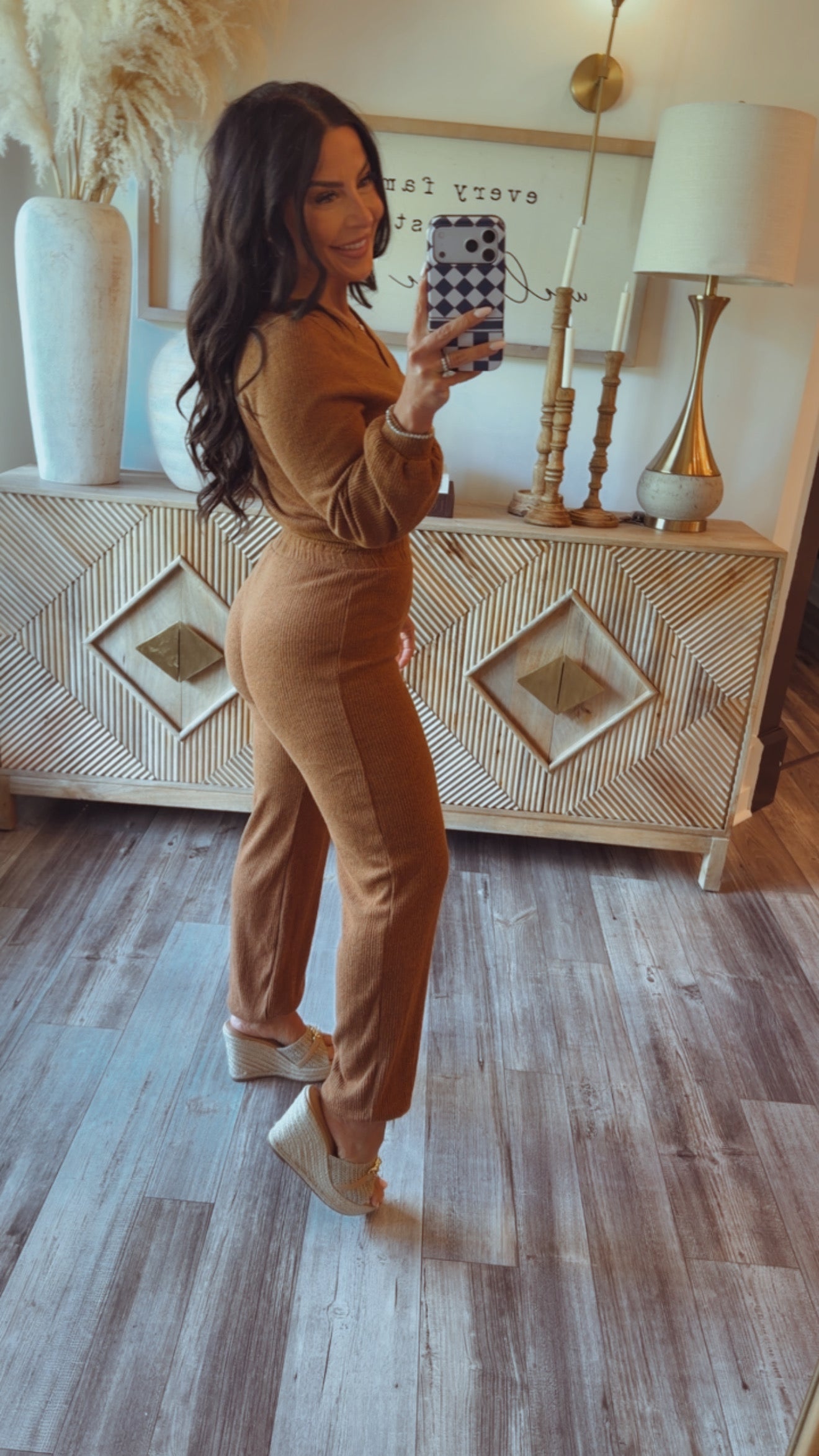 Heaven Honey Brown Soft Ribbed Long Sleeve Sweater