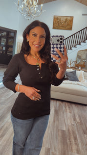 Black Round Neck Gold Btton Sweater