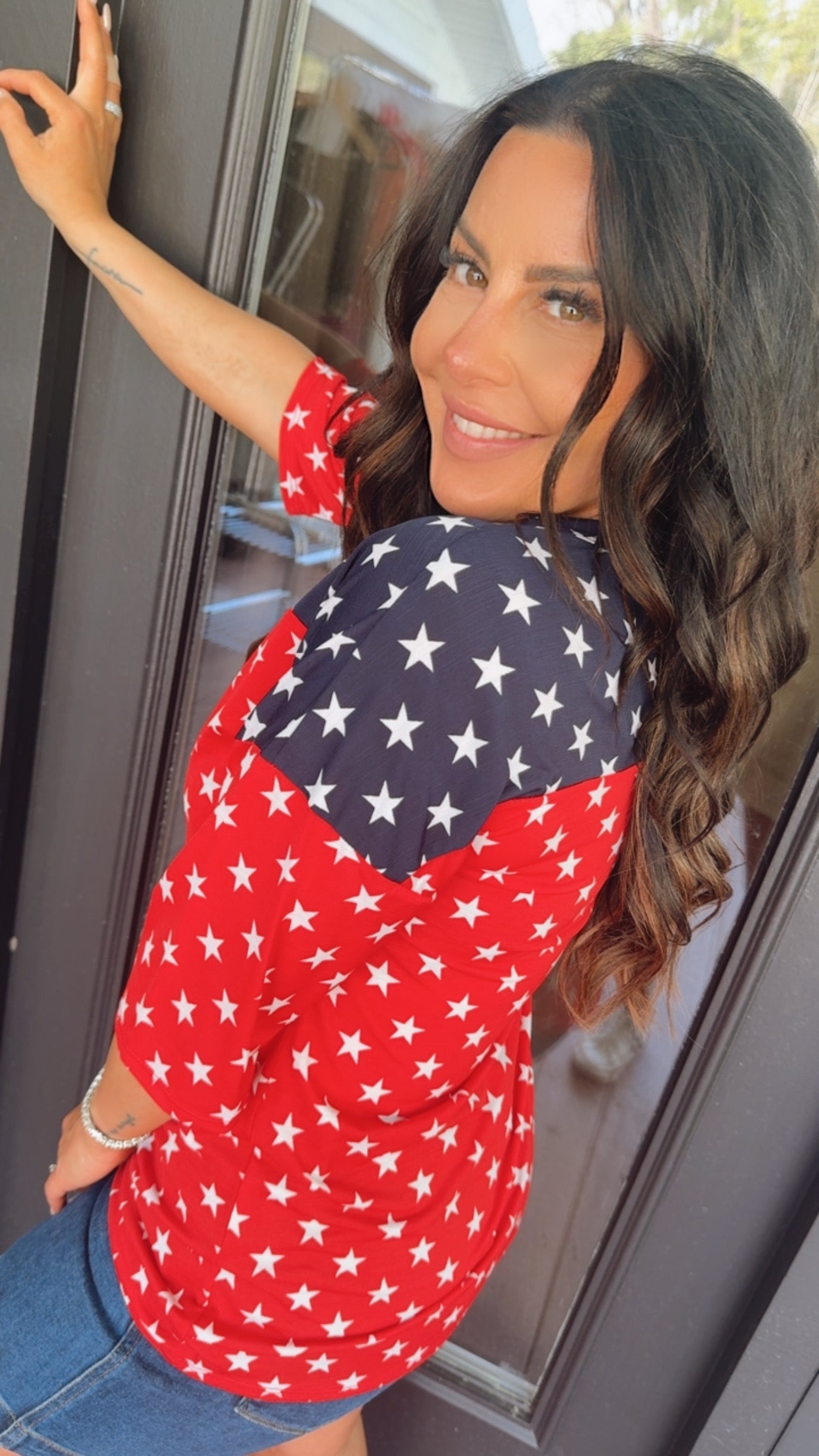 American Flag Button Up Top