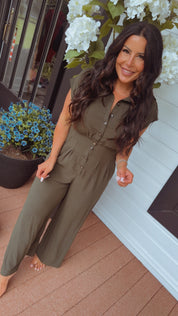 Dark Olive Ultra Soft Cap Sleeve Jumpsuit