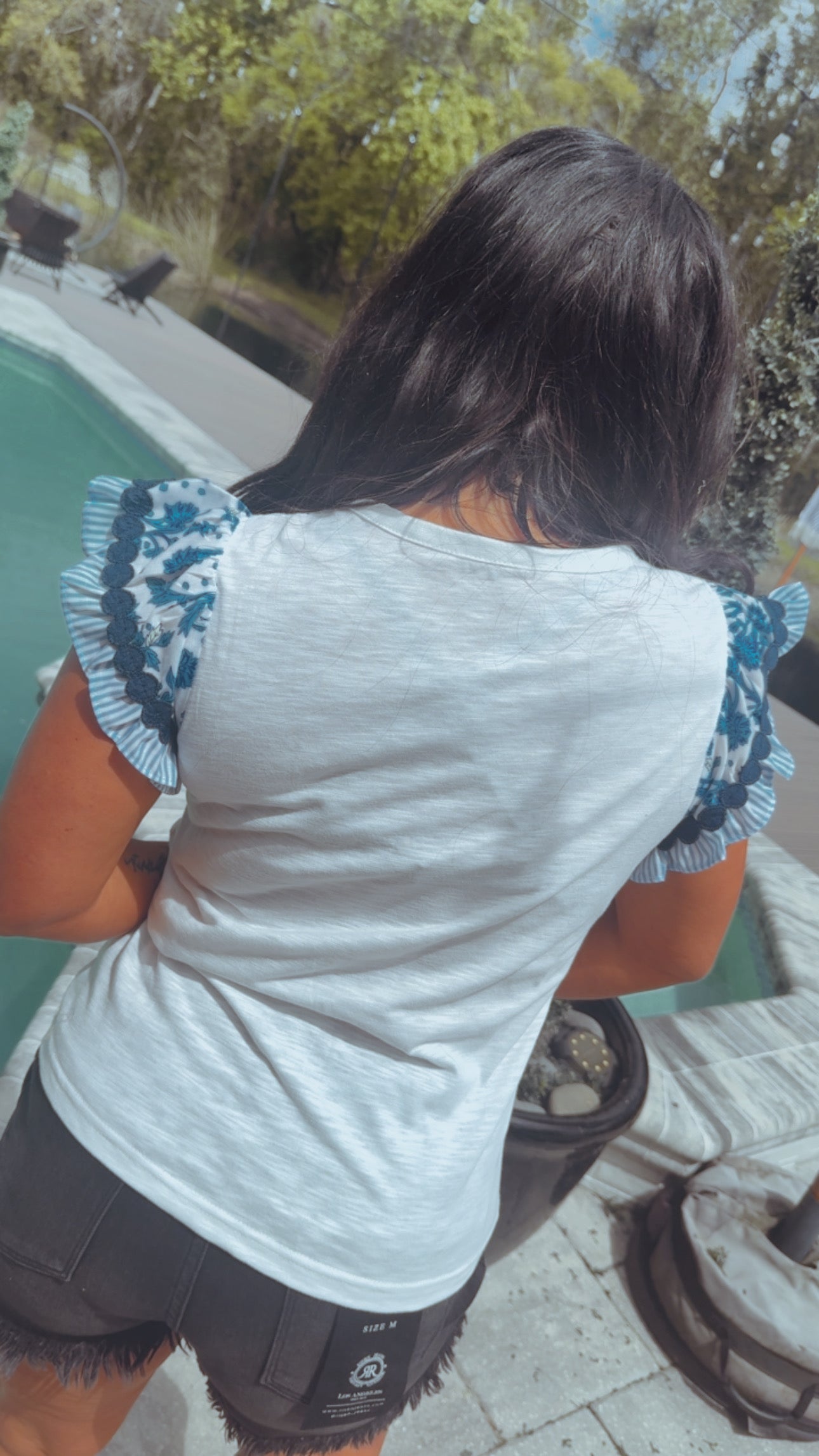 Soft Lightweight Blue Floral Textured Sleeve Top