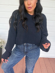 Navy Knit Long Sleeve Lightweight Sweater