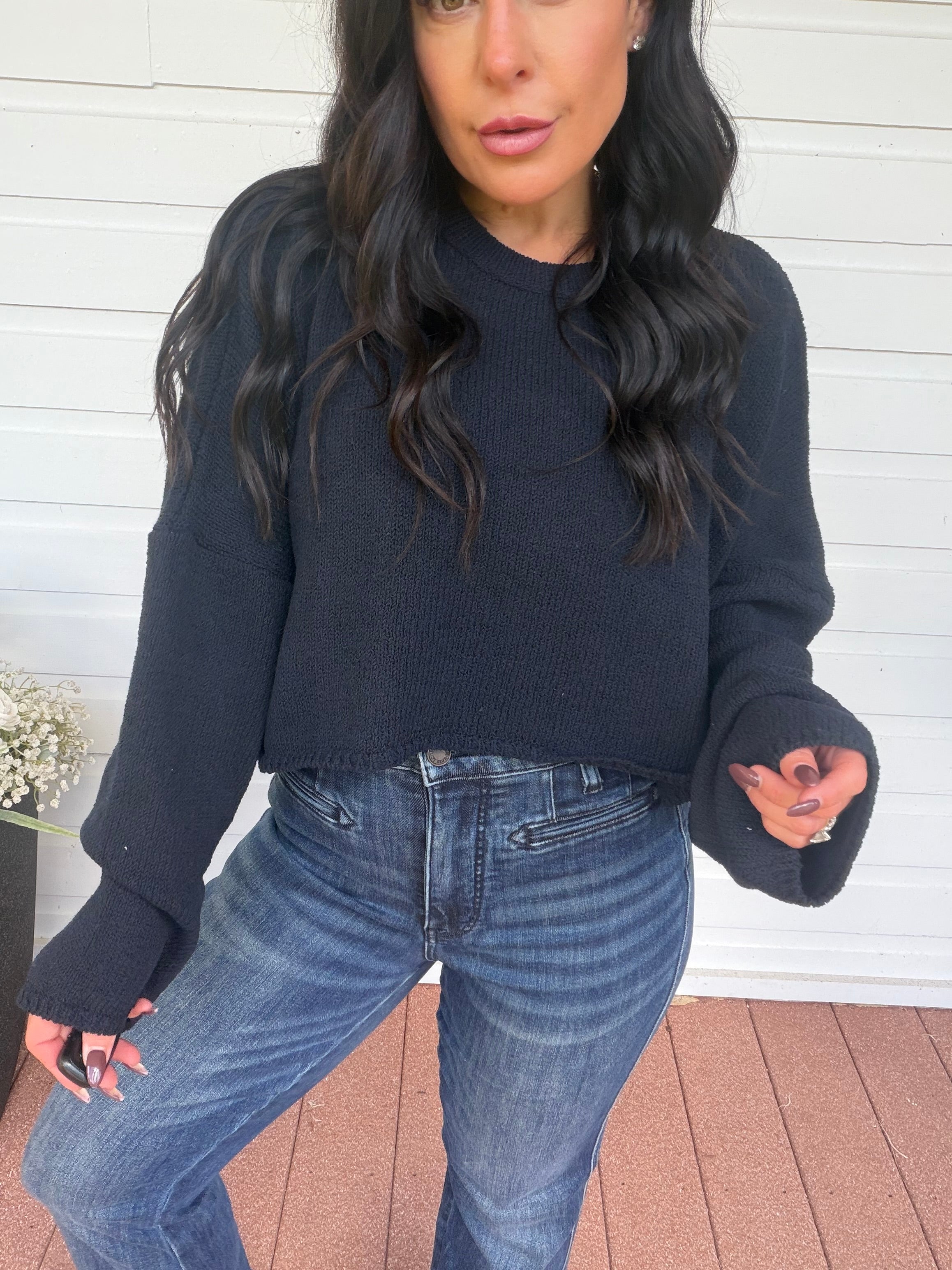 Navy Knit Long Sleeve Lightweight Sweater
