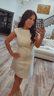 Chic Champagene Dress With Gold Side Embelshments
