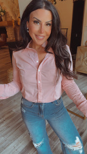 Pink Long Sleeve Button up Bodysuit