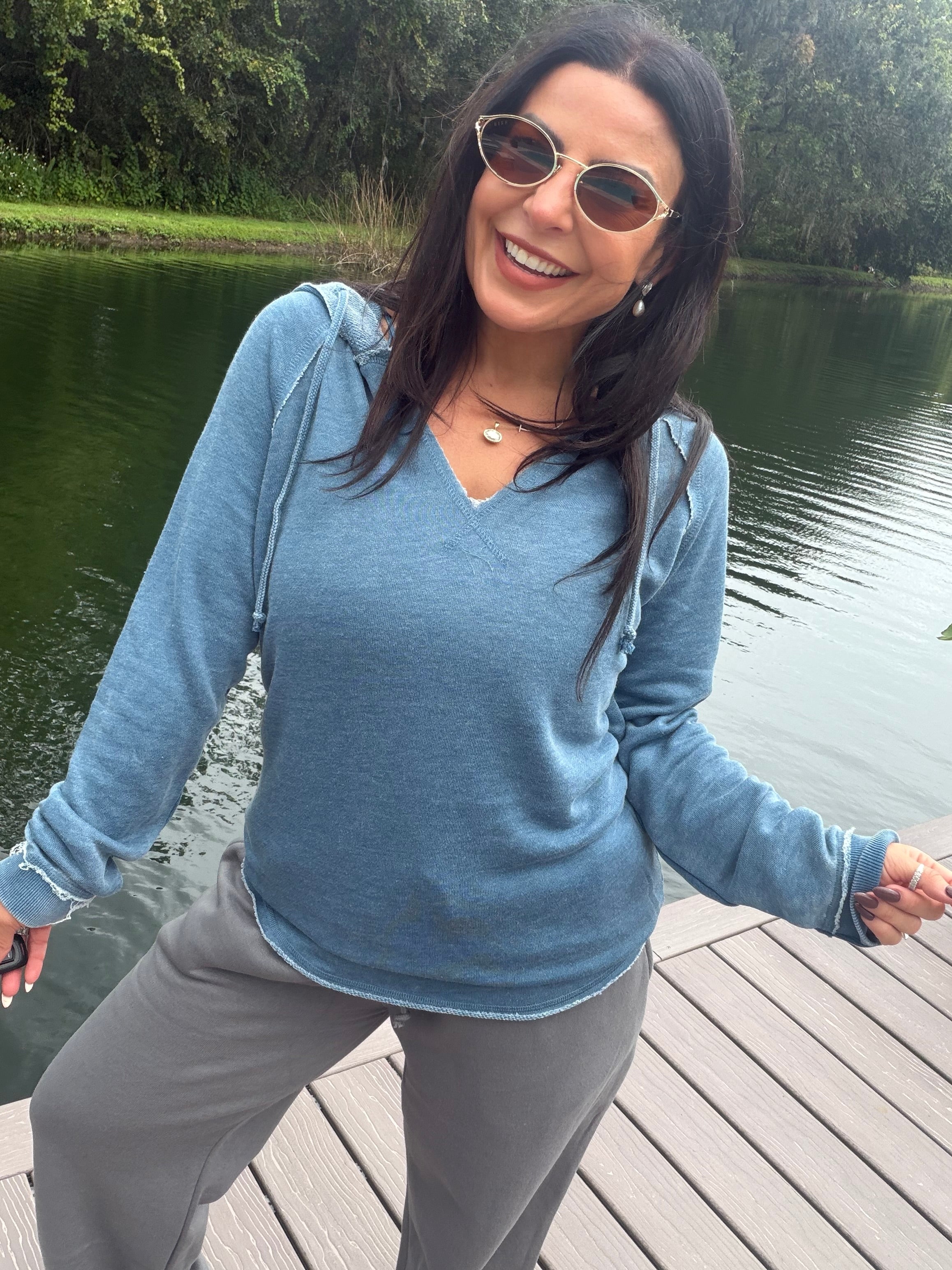 Slate Blue French Terry Vintage Tunic Hoodie