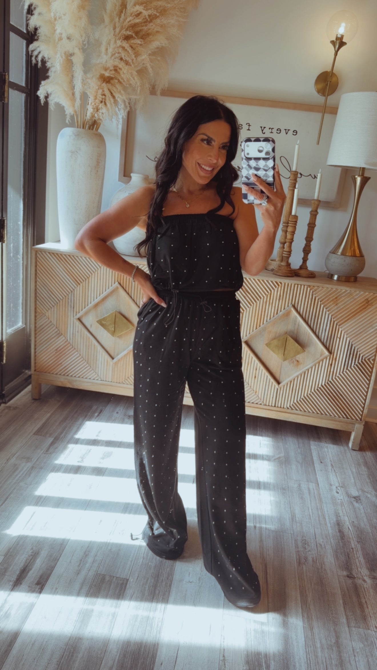 Black And Crystal Embellished Set Joggers and Crop