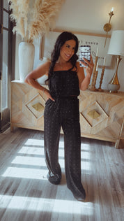 Black And Crystal Embellished Set Joggers and Crop