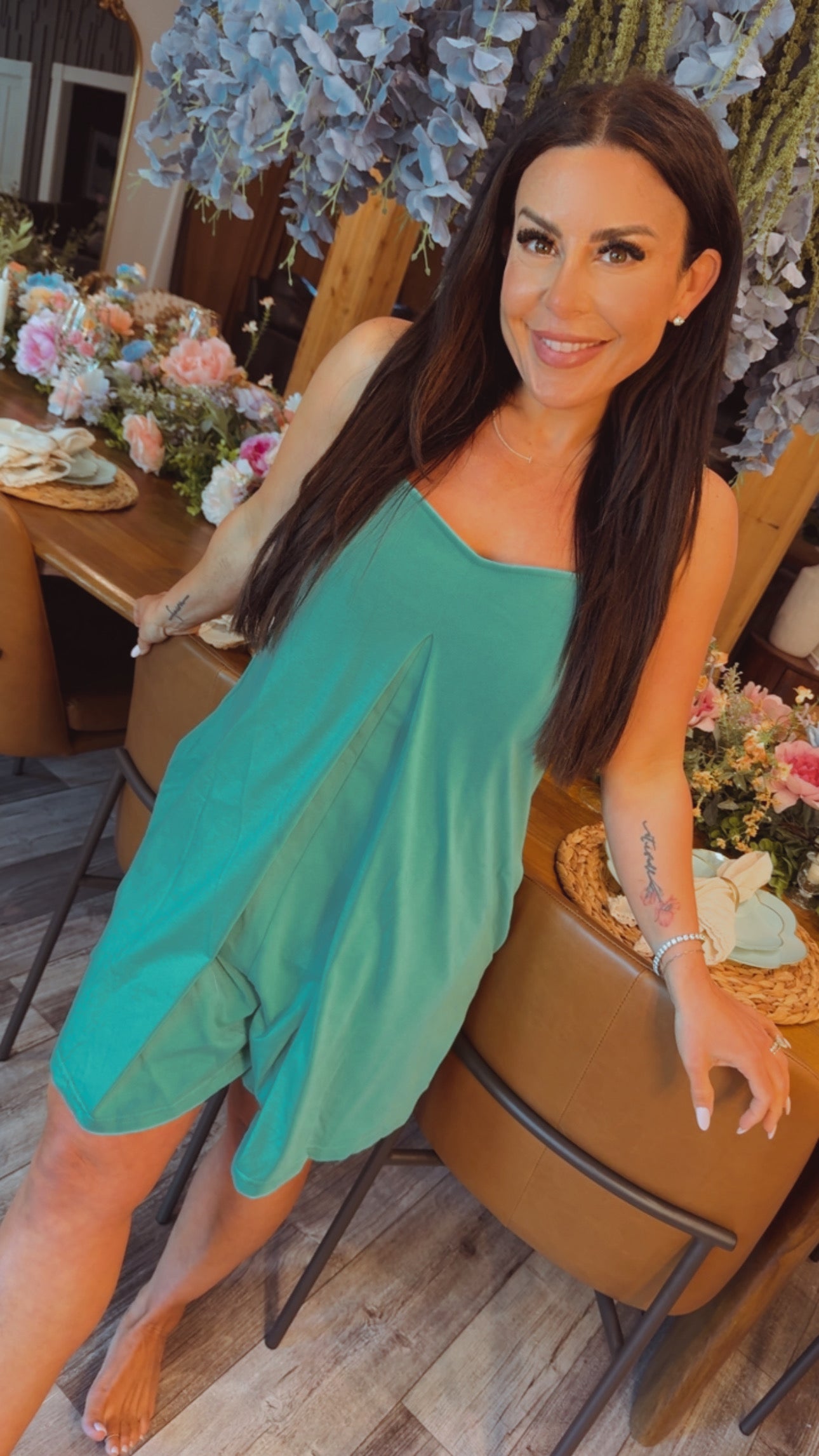 Mint Green Tank Romper With Pockets