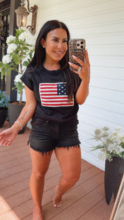 Soft Black American Flag Top