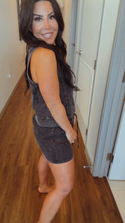 Cozy Co Black Acid Wash Knit Shorts