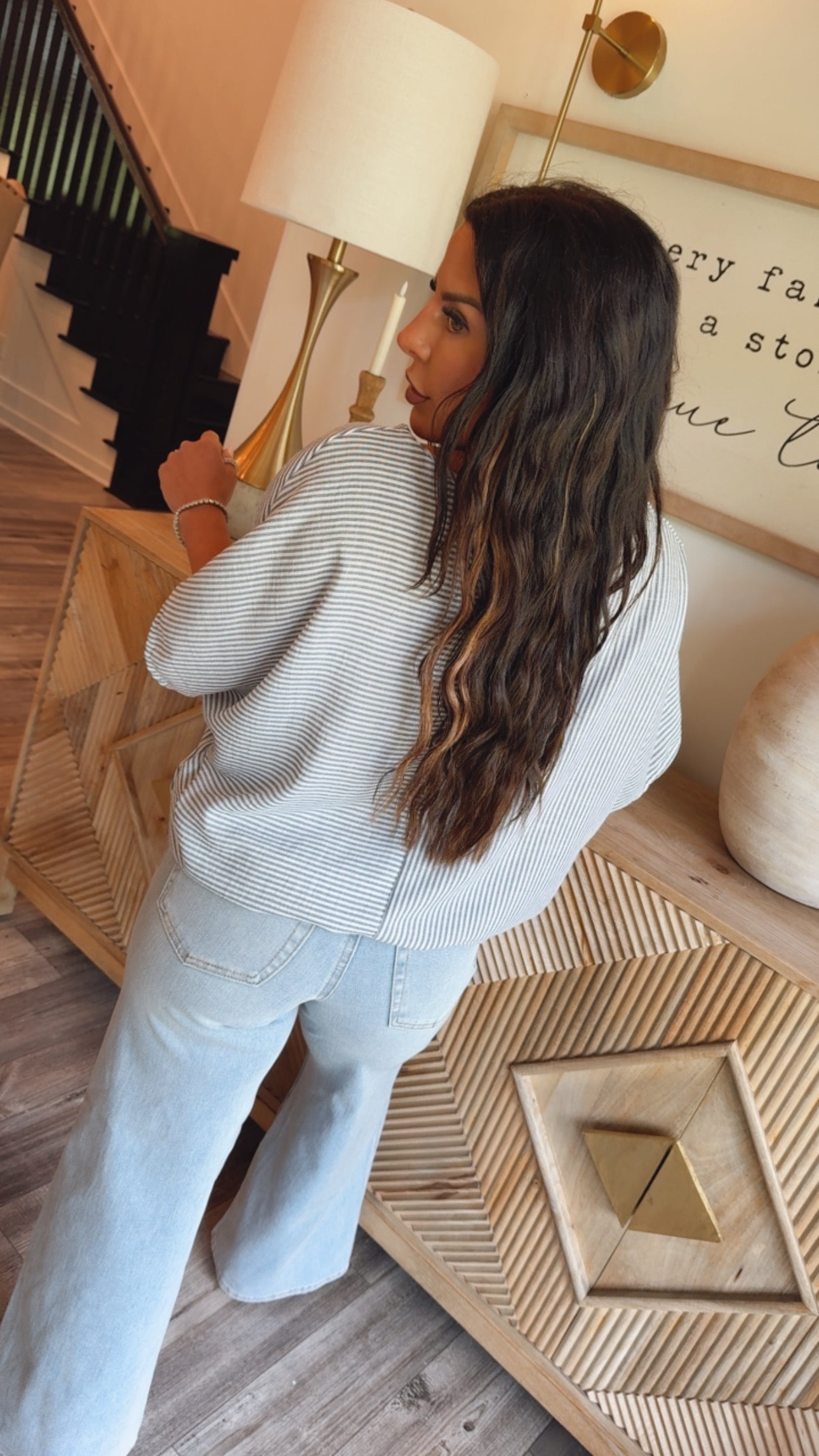 Blue and White Oversize Striped Top