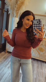 Ultra Soft Rosewood Ribbed Long Sleeve Top