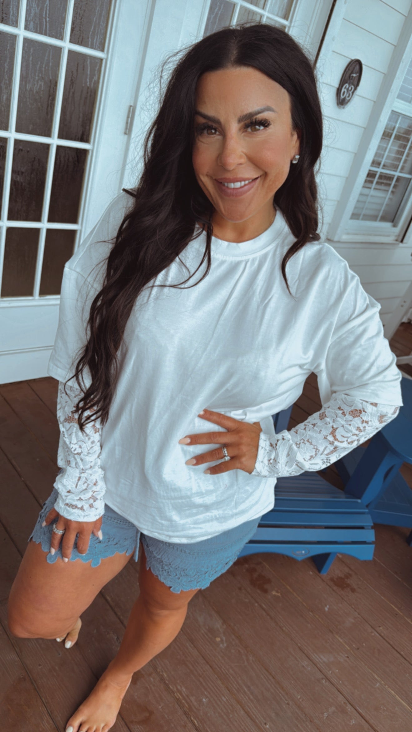 Dark Blue Linen Lace Trim Shorts