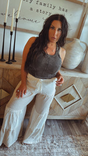 Black Acid Wash Ribbed Tank